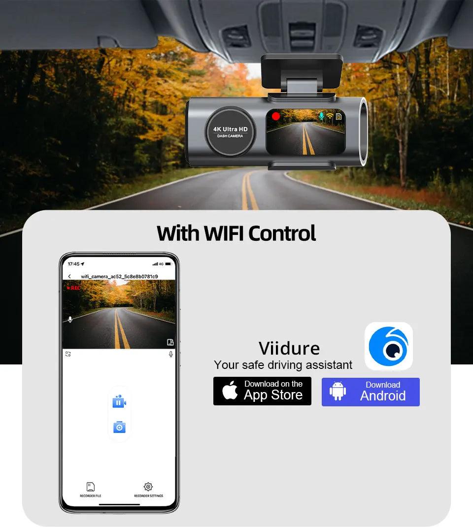 Dash Cam Dual Lens 4K UHD Recording Car Camera DVR Night Vision Video Recorder Built-In Wi-Fi Support GPS 24H Parking - MANDOTOS
