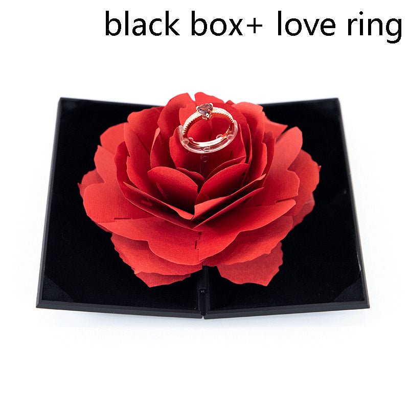 3D Love Box with heart-shaped red rose and rotating ring on a black box by Ancient Energy