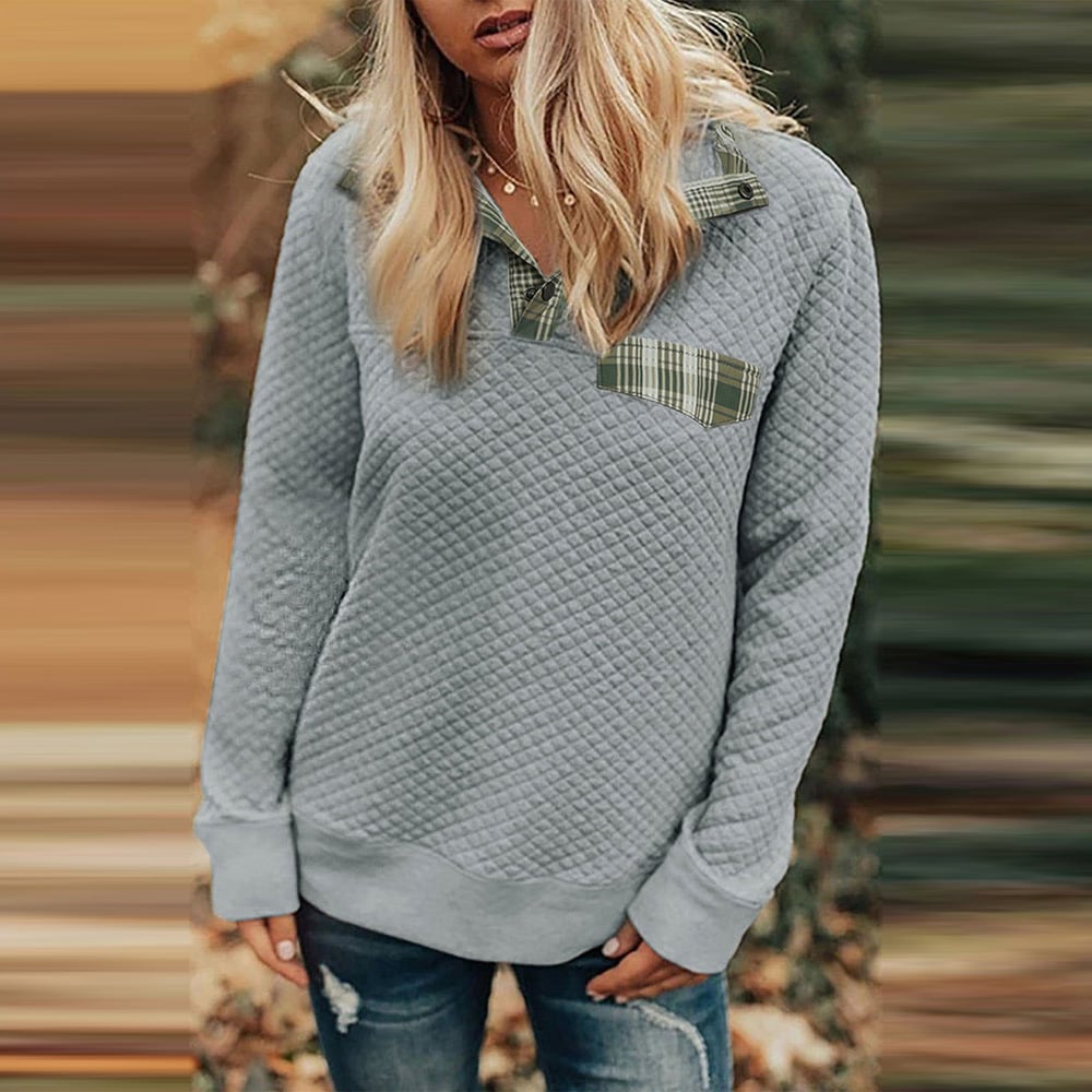 Chic Lapel Solid Long Sleeve Sweatshirt