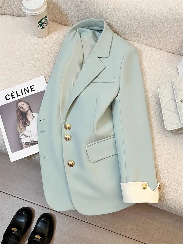 Chic Stand Collar Women's Blazer Coat, Elegant Office Outwear - MANDOTOS INTERNATIONAL