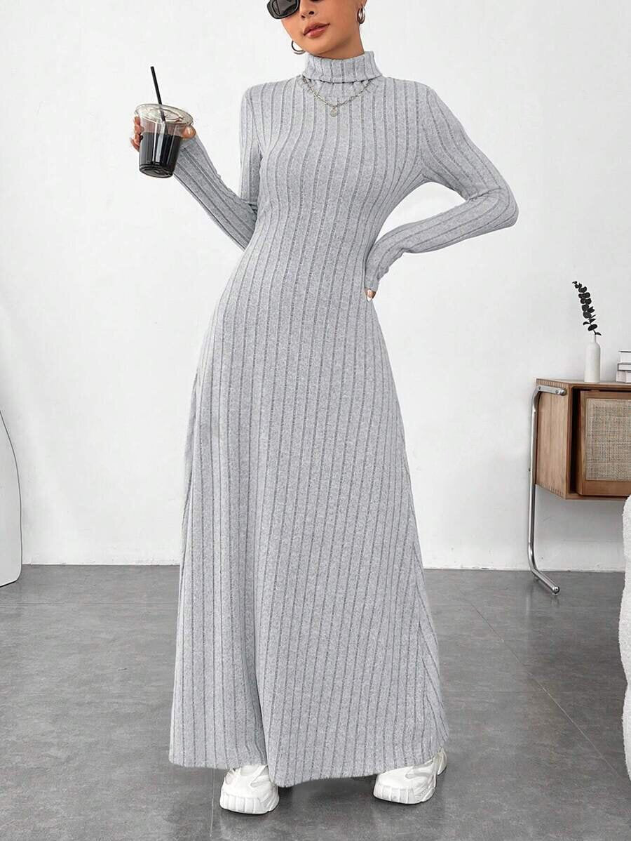 European and American Cross-Border Autumn and Winter Women's Clothing, Slim-Fitting High Collar, Fashionable Solid Color Pit Strip Brushed Long-Sleeved Dress for Women - MANDOTOS INTERNATIONAL