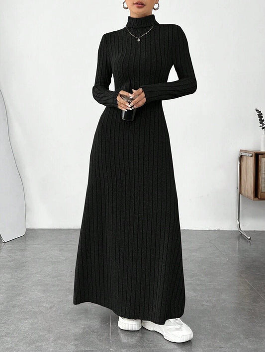 European and American Cross-Border Autumn and Winter Women's Clothing, Slim-Fitting High Collar, Fashionable Solid Color Pit Strip Brushed Long-Sleeved Dress for Women - MANDOTOS INTERNATIONAL