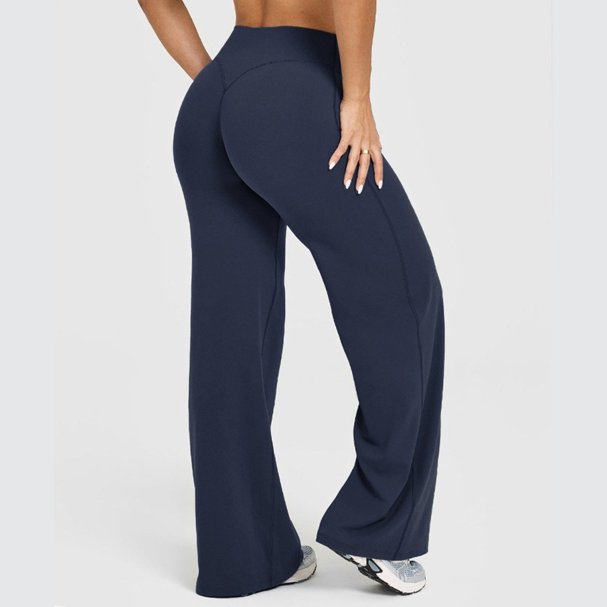 Women's straight-leg yoga pants, navy, full-length for exercise and fitness