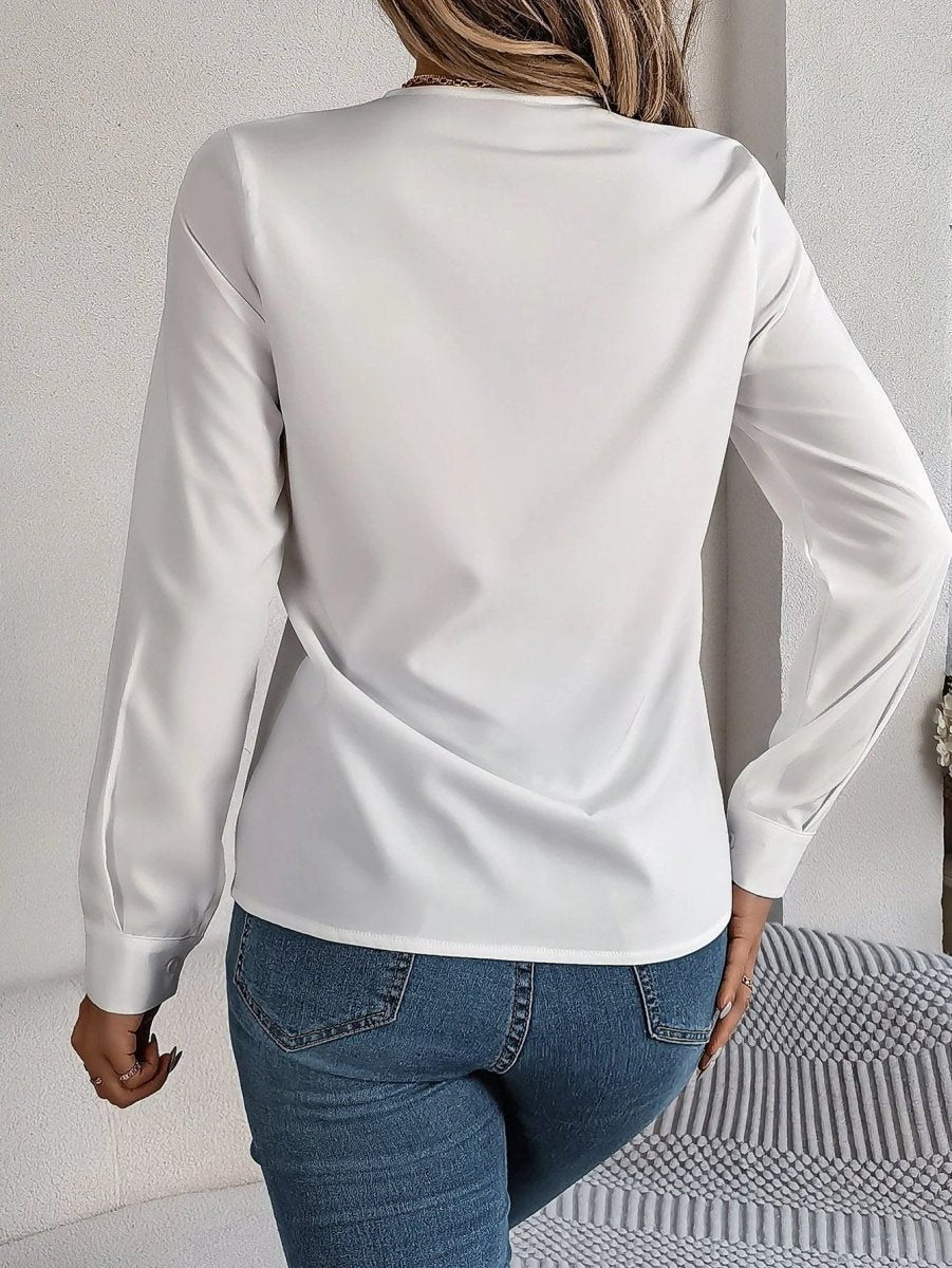 Fashion V - Neck Long Sleeve Shirt Elegant Commuter Solid Blouse Office Women's Clothing - MANDOTOS INTERNATIONAL0