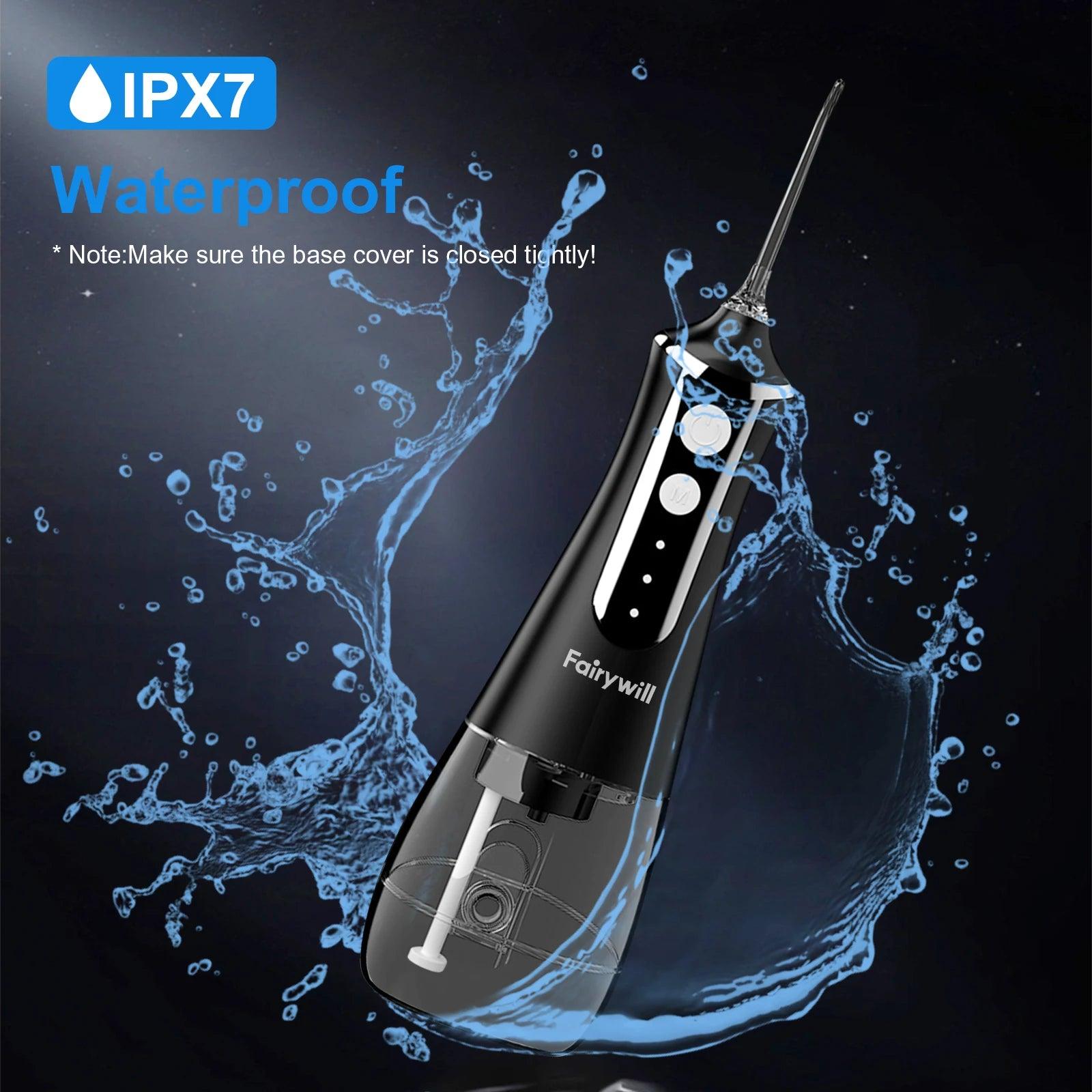 Fairywill Oral Irrigator Portable Water Flosser Dental Teeth Cleaning Waterproof USB Charge With 5 Jets For Braces, Travel - MANDOTOS
