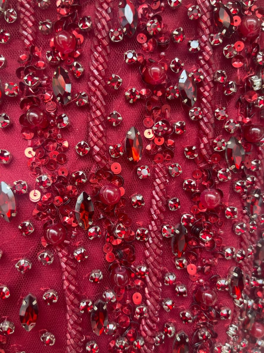 Faramah Drape Sleeves Embellished Fitted Sequin Modest Evening Dress - MANDOTOS INTERNATIONALLong Dresses