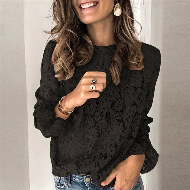 Women's Long-Sleeve Hollow Lace Splicing Top - MANDOTOS INTERNATIONALTops