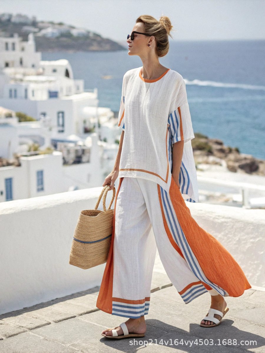 3D Print Batwing Sleeve Two-Piece Set – Loose T-Shirt & Straight-Leg Pants - MANDOTOS INTERNATIONALTwo-Piece Set