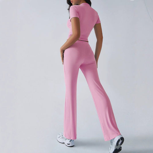Crew Neck Short Sleeve Top & Full-Length Pants Set – Solid Color, 10 Colors - MANDOTOS INTERNATIONALTwo-Piece Set