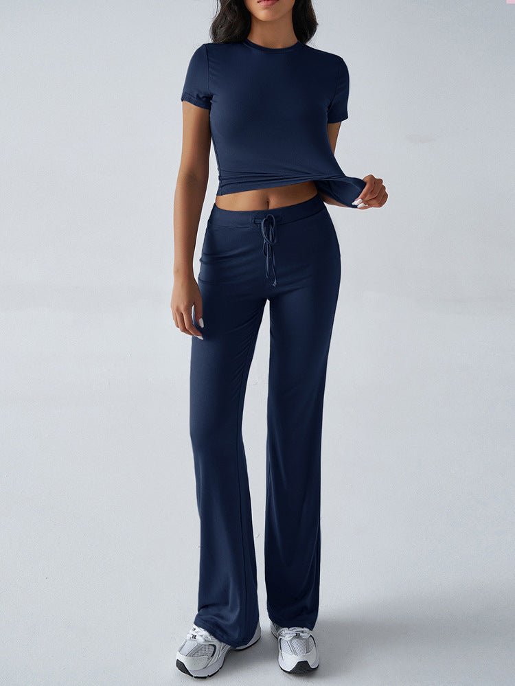 Crew Neck Short Sleeve Top & Full-Length Pants Set – Solid Color, 10 Colors - MANDOTOS INTERNATIONALTwo-Piece Set
