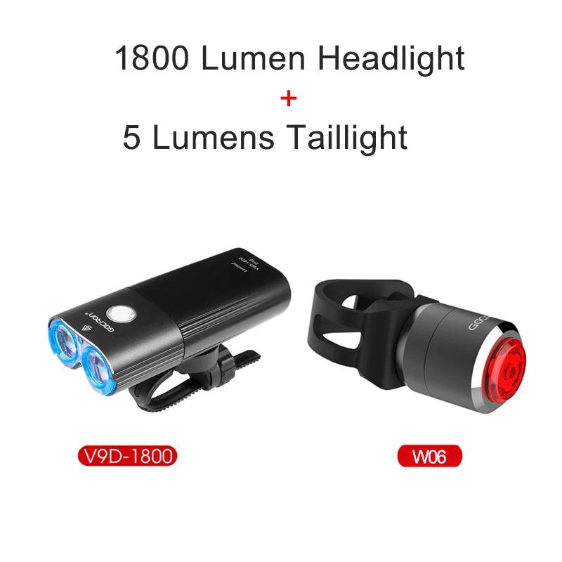GACIRON 400-1800 Lumens Bicycle Front Light USB Rechargeable Cycling Headlight Flashlight MTB Road Bike Waterproof LED Head Lamp - MANDOTOS