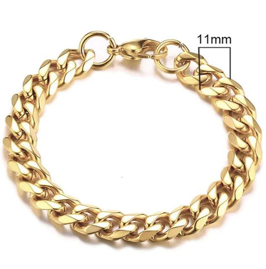 Gold-Tone Stainless Steel Cuban Bracelet 3-11mm - MANDOTOS