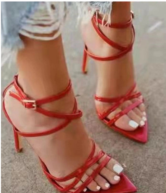 Golden Strappy Stiletto Pumps - MANDOTOS