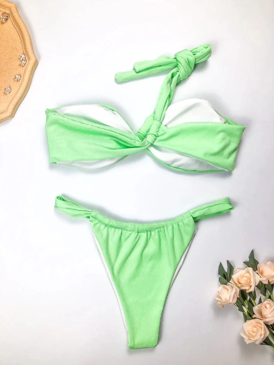 GZXL-ABL006 Eco Friendly Swimwear Women's One Shoulder Design Sexy Swimwear Ladies Split Bikini Sets Recycled Fabric Swimwear - MANDOTOS INTERNATIONAL
