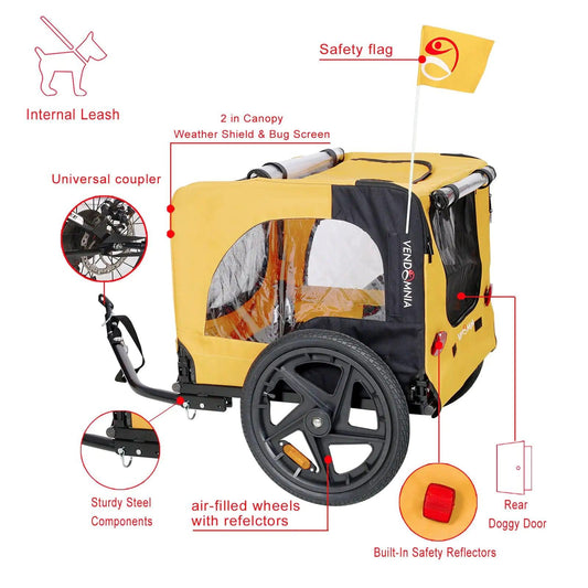 Heavy-Duty Yellow Pet Stroller with Bike Hitch - MANDOTOS