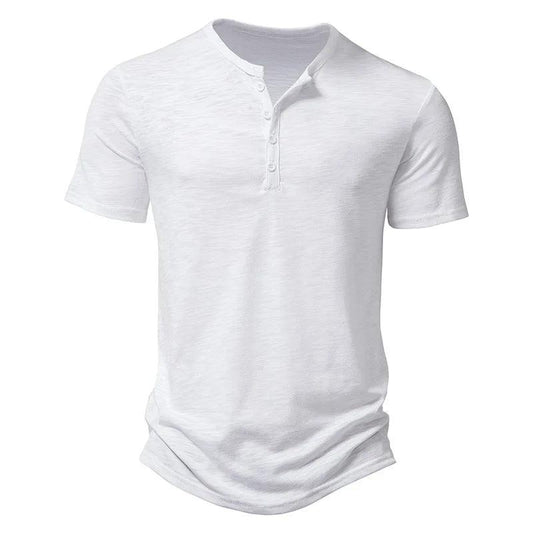 Henley Collar Summer Men Casual Solid Color Short Sleeve T Shirt for Men Polo men High QualityMens T Shirts - MANDOTOS