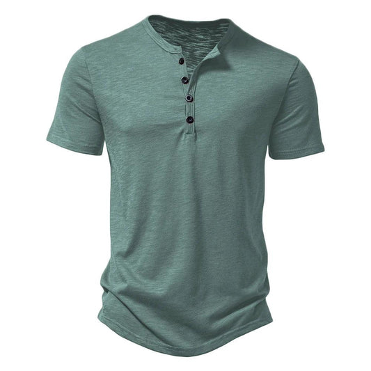 Henley Collar Summer Men Casual Solid Color Short Sleeve T Shirt for Men Polo men High QualityMens T Shirts - MANDOTOS