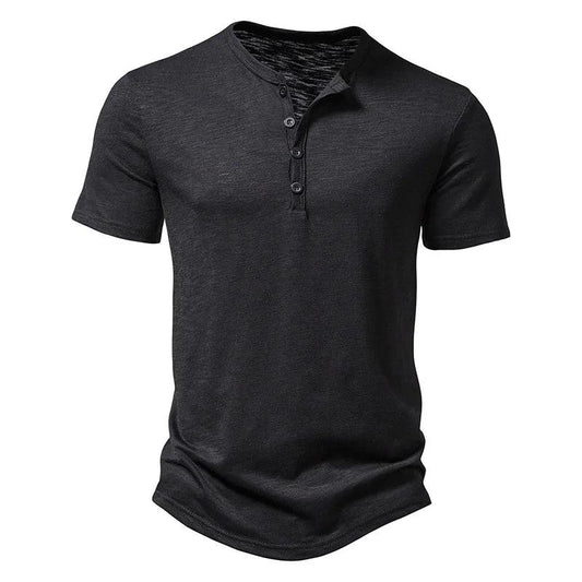 Henley Collar Summer Men Casual Solid Color Short Sleeve T Shirt for Men Polo men High QualityMens T Shirts - MANDOTOS