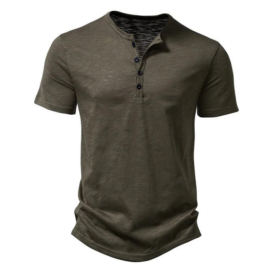 Henley Collar Summer Men Casual Solid Color Short Sleeve T Shirt for Men Polo men High QualityMens T Shirts - MANDOTOS