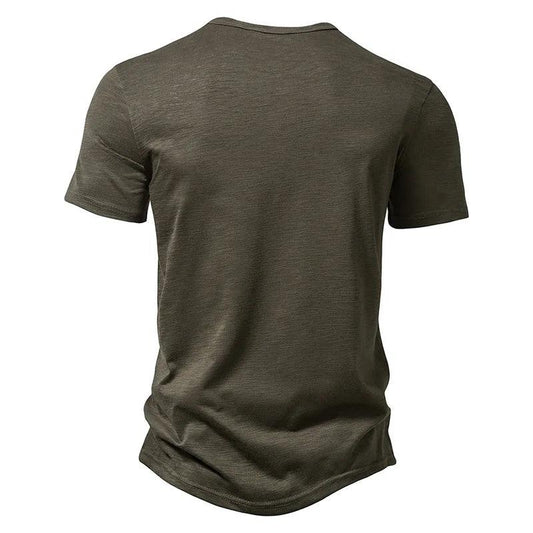 Henley Collar Summer Men Casual Solid Color Short Sleeve T Shirt for Men Polo men High QualityMens T Shirts - MANDOTOS
