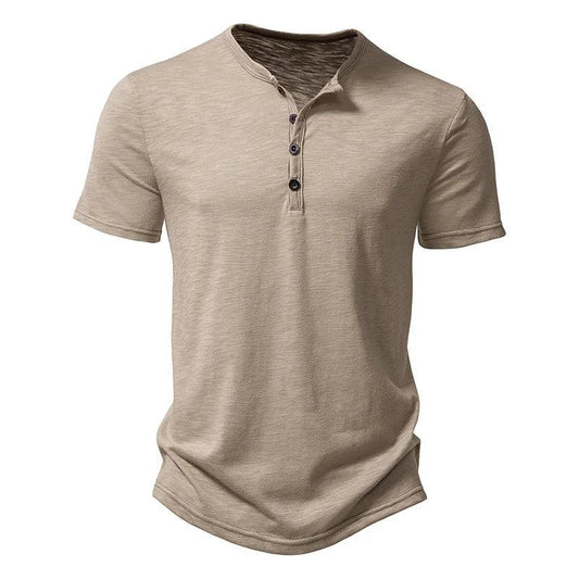 Henley Collar Summer Men Casual Solid Color Short Sleeve T Shirt for Men Polo men High QualityMens T Shirts - MANDOTOS