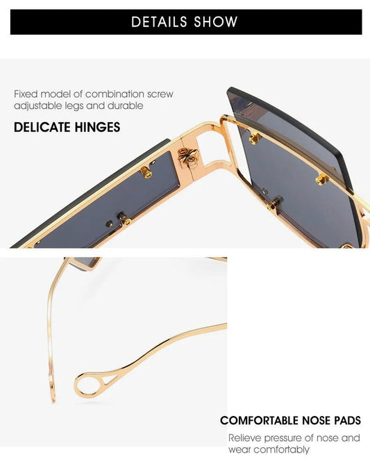 Hollow Out Oversized Women Square Sunglasses 2022 Brand Designer Men Sun Glasses Big Frame Oculos De Sol Feminino Sunglasses - MANDOTOS