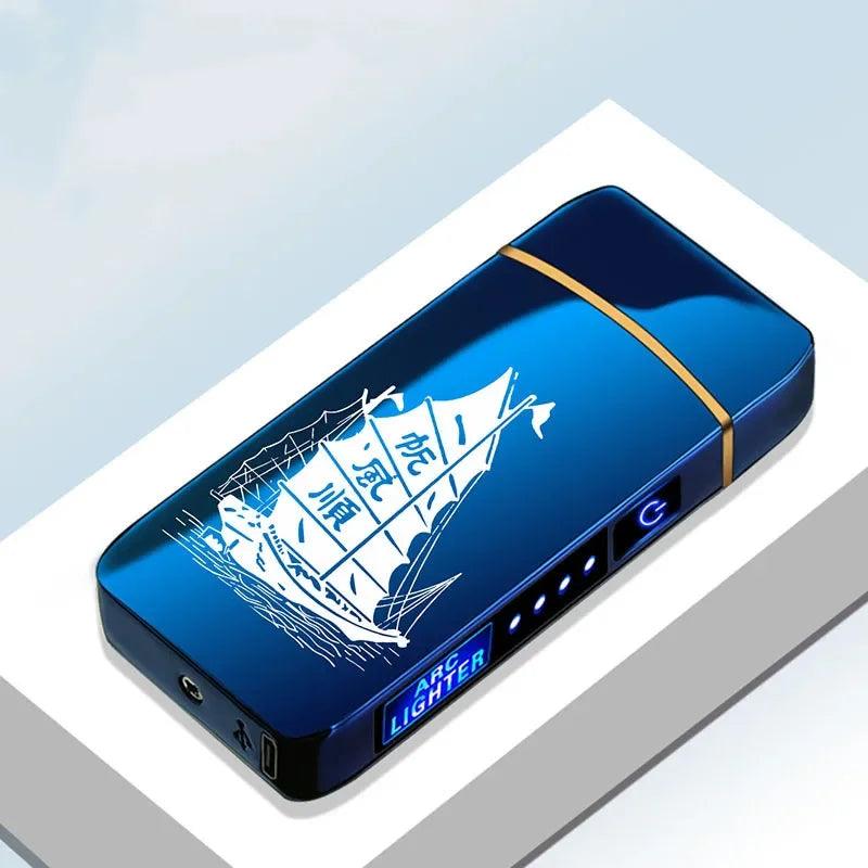 USB Rechargeable Electric Windproof Double Arc Lighter with LED Display - MANDOTOS