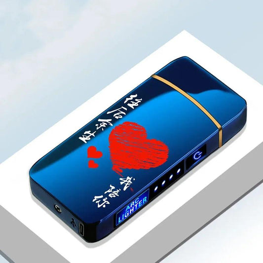 USB Rechargeable Electric Windproof Double Arc Lighter with LED Display - MANDOTOS