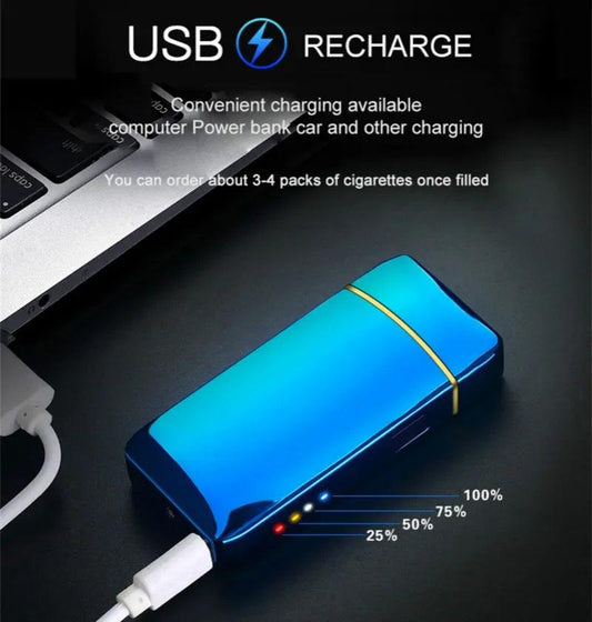 USB Rechargeable Electric Windproof Double Arc Lighter with LED Display - MANDOTOS
