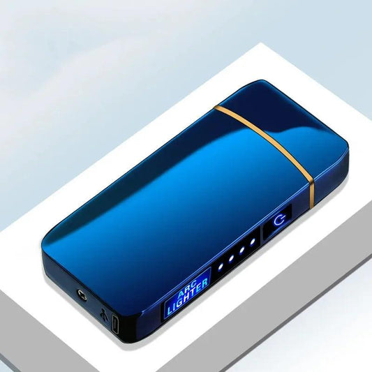 USB Rechargeable Electric Windproof Double Arc Lighter with LED Display - MANDOTOS