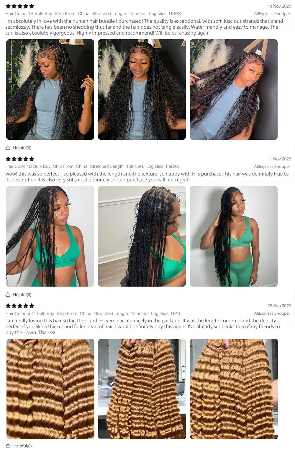 Human Braiding Hair 1 Bundle 20 Inch Human Hair Bundles for Braiding Highlight P4/27 Color Deep Wave Bulk Human Hair Bundles - MANDOTOS