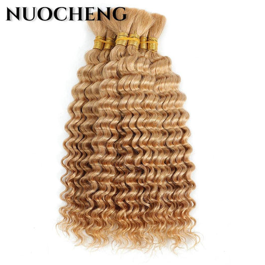 Human Braiding Hair 1 Bundle 20 Inch Human Hair Bundles for Braiding Highlight P4/27 Color Deep Wave Bulk Human Hair Bundles - MANDOTOS