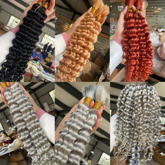 Human Braiding Hair 1 Bundle 20 Inch Human Hair Bundles for Braiding Highlight P4/27 Color Deep Wave Bulk Human Hair Bundles - MANDOTOS