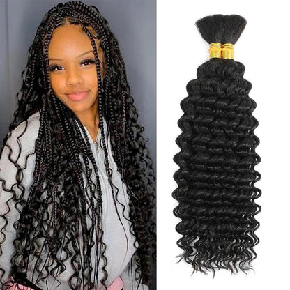 Human Braiding Hair 100g Deep Wave Human Hair Bulk for Braiding No Weft Curly Human Hair Extensions for Boho Braids - MANDOTOS