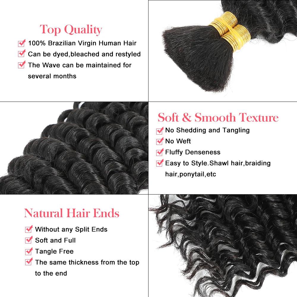 Human Braiding Hair 100g Deep Wave Human Hair Bulk for Braiding No Weft Curly Human Hair Extensions for Boho Braids - MANDOTOS