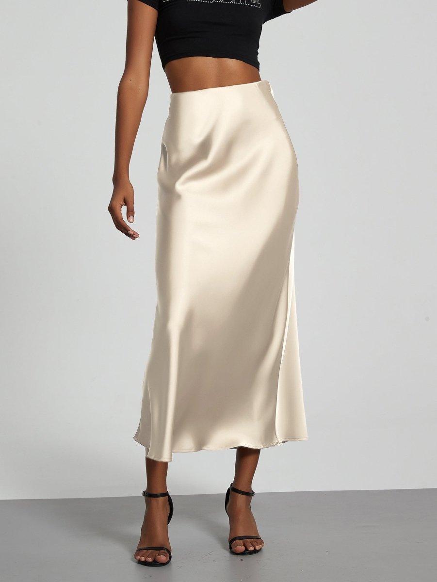 In-Stock Cross-Border Women's Clothing Wholesale European and American Style Elegant Satin Midi Skirt Slimming and Flowy - MANDOTOS INTERNATIONAL