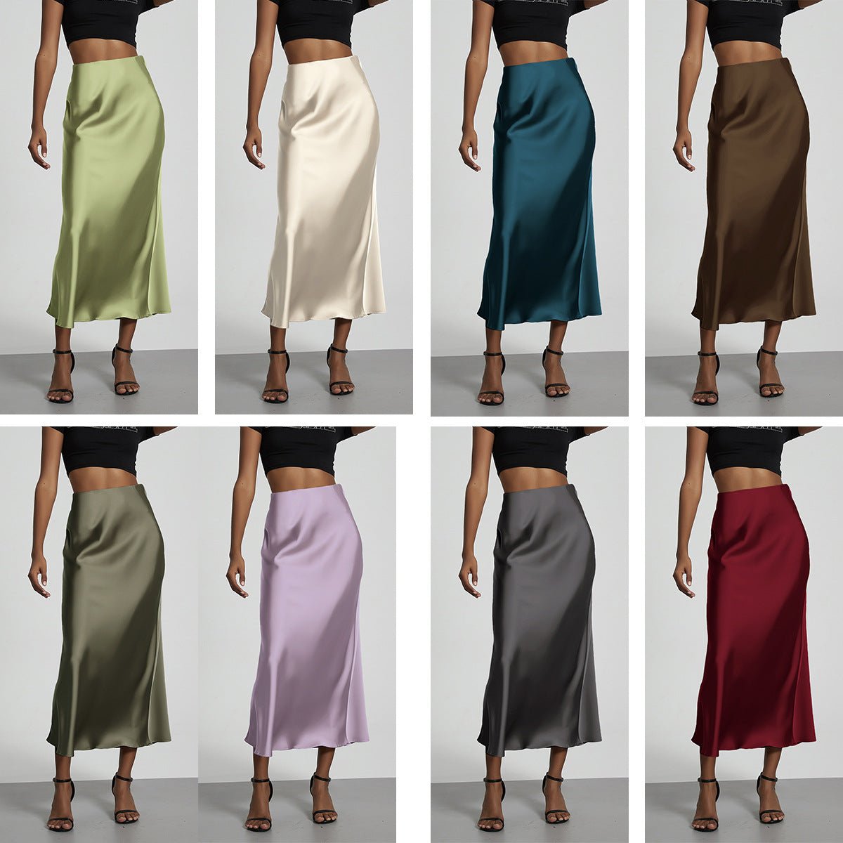 In-Stock Cross-Border Women's Clothing Wholesale European and American Style Elegant Satin Midi Skirt Slimming and Flowy - MANDOTOS INTERNATIONAL