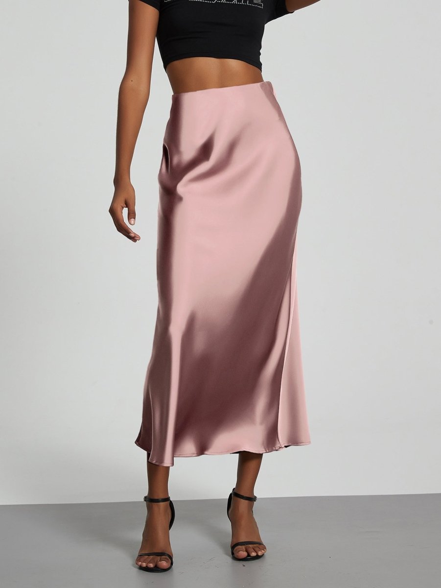 In-Stock Cross-Border Women's Clothing Wholesale European and American Style Elegant Satin Midi Skirt Slimming and Flowy - MANDOTOS INTERNATIONAL