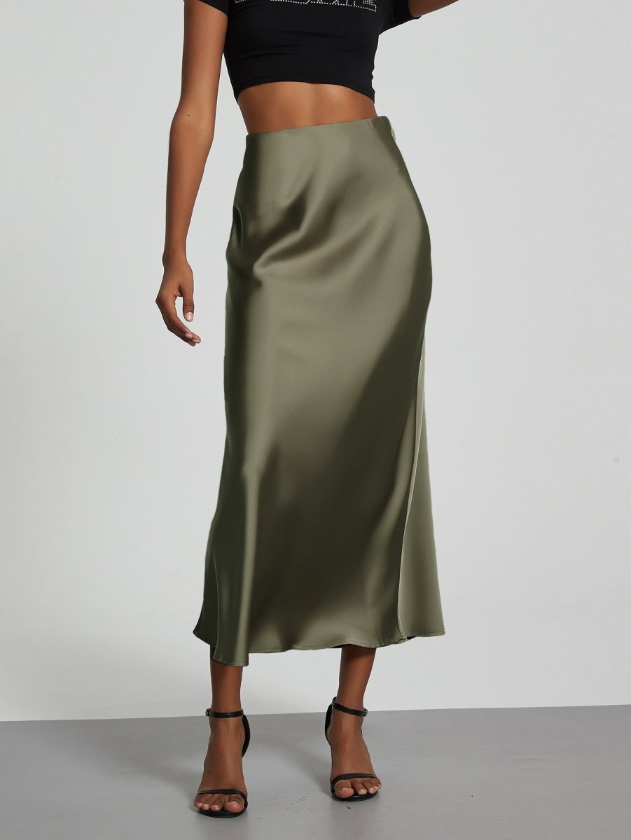 In-Stock Cross-Border Women's Clothing Wholesale European and American Style Elegant Satin Midi Skirt Slimming and Flowy - MANDOTOS INTERNATIONAL