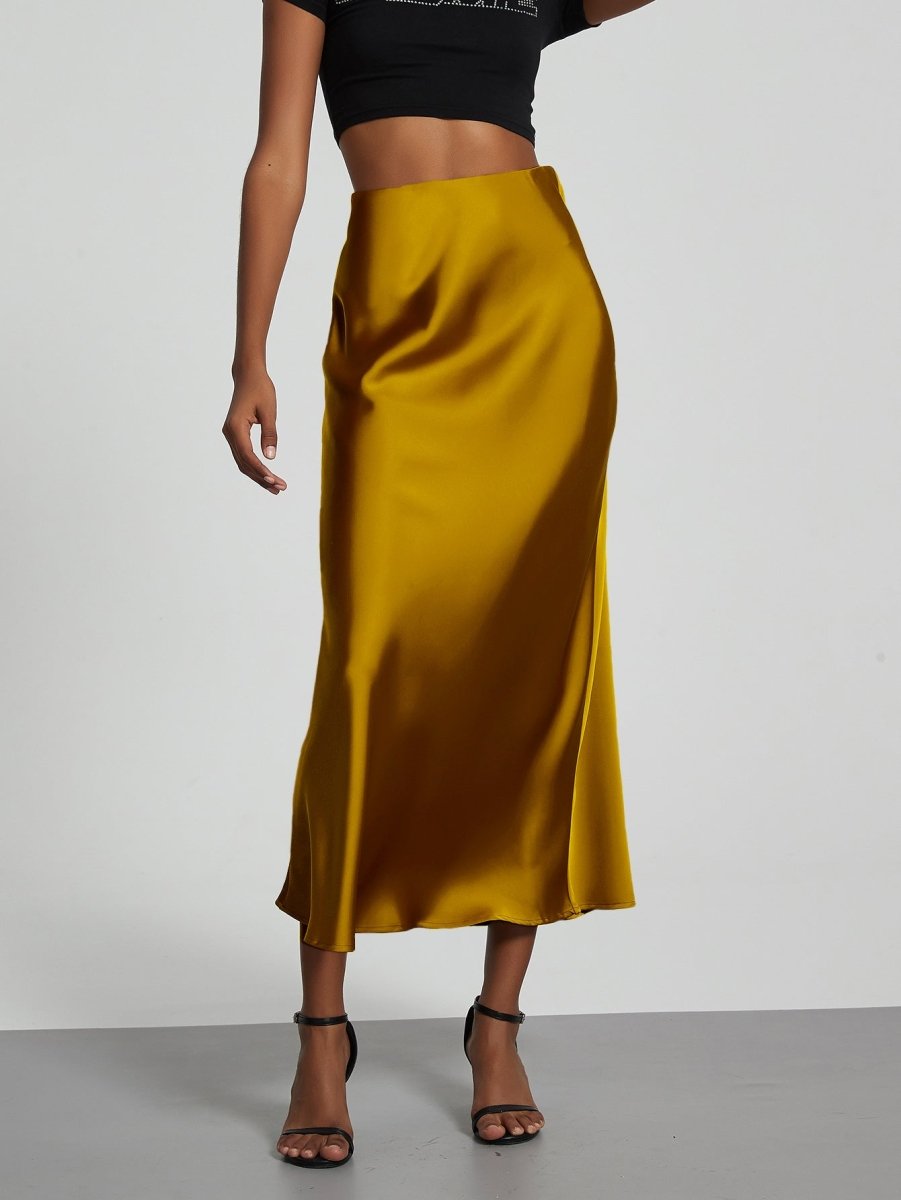 In-Stock Cross-Border Women's Clothing Wholesale European and American Style Elegant Satin Midi Skirt Slimming and Flowy - MANDOTOS INTERNATIONAL
