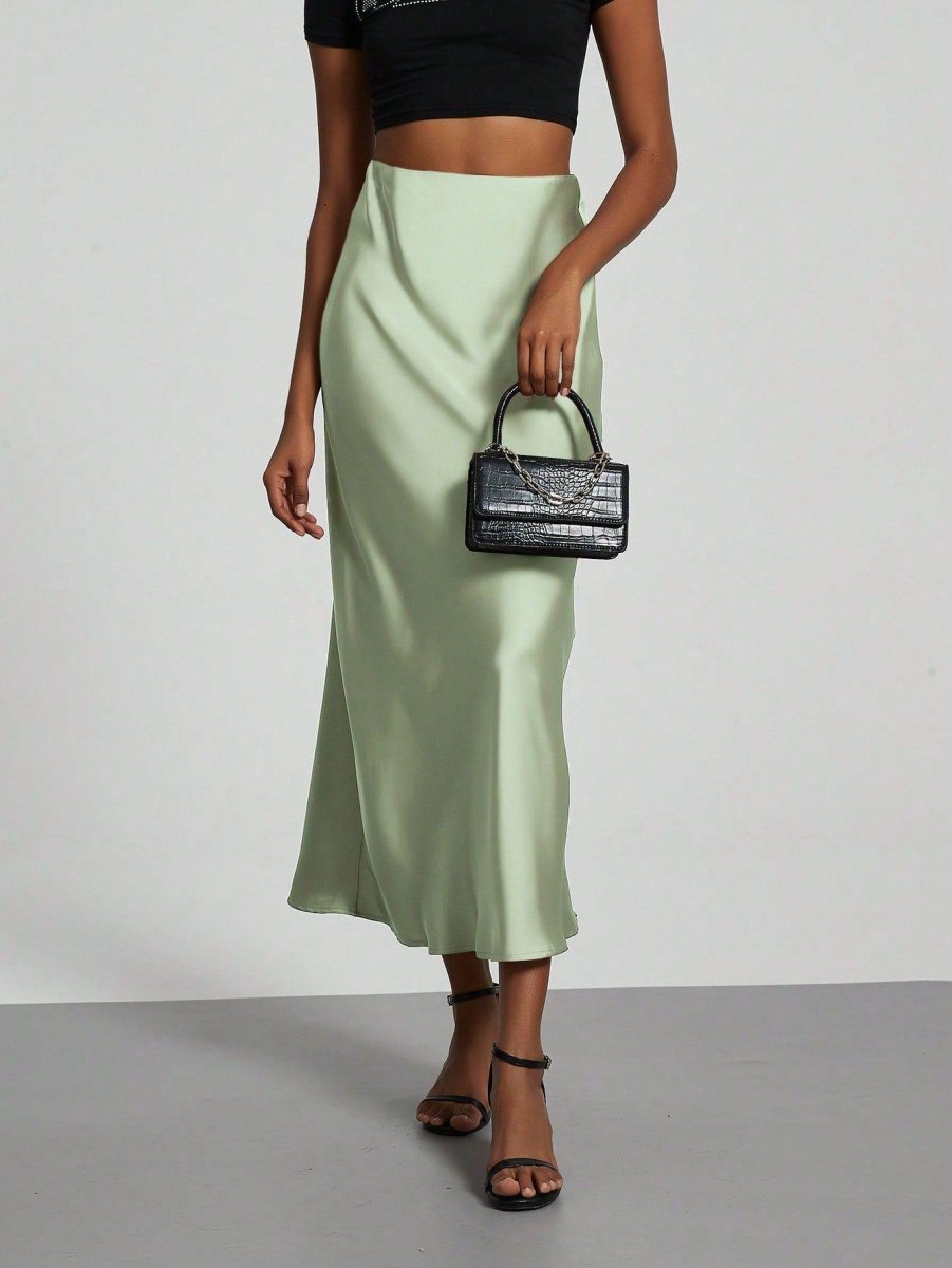 In-Stock Cross-Border Women's Clothing Wholesale European and American Style Elegant Satin Midi Skirt Slimming and Flowy - MANDOTOS INTERNATIONAL