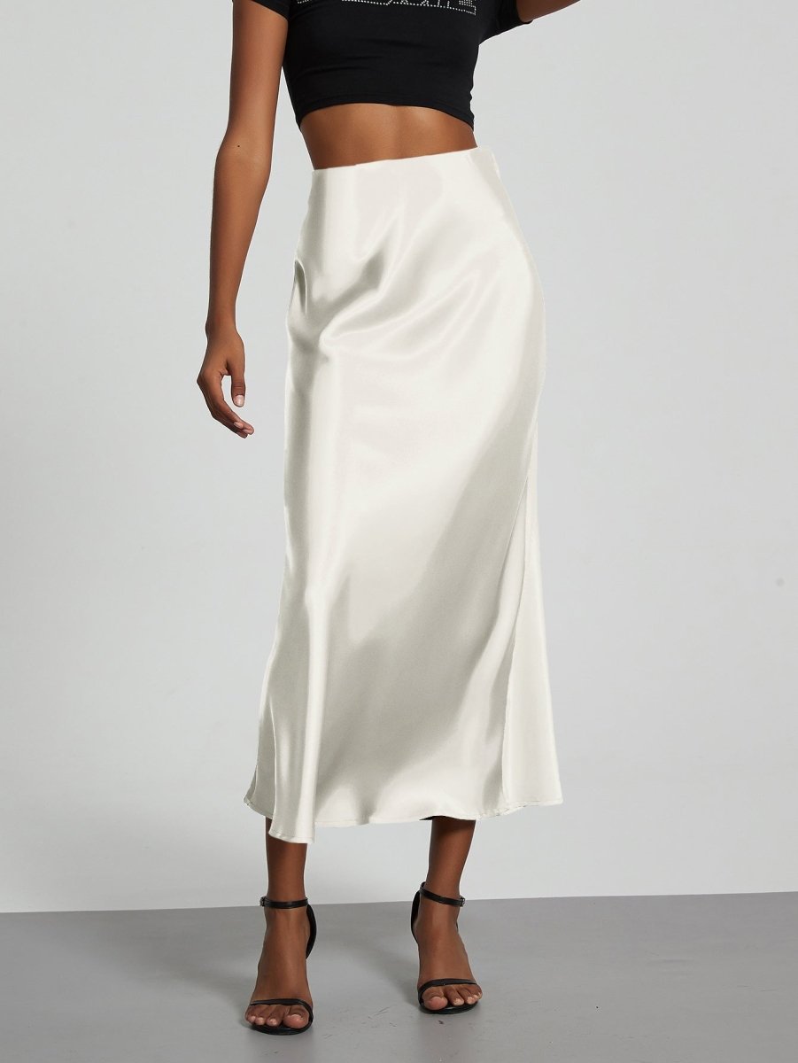 In-Stock Cross-Border Women's Clothing Wholesale European and American Style Elegant Satin Midi Skirt Slimming and Flowy - MANDOTOS INTERNATIONAL