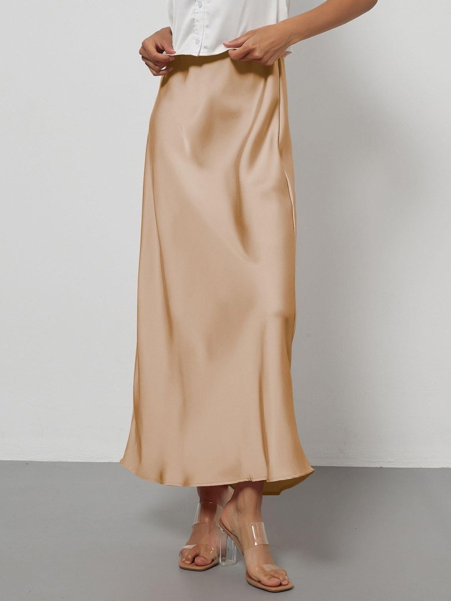 In-Stock Cross-Border Women's Clothing Wholesale European and American Style Elegant Satin Midi Skirt Slimming and Flowy - MANDOTOS INTERNATIONAL