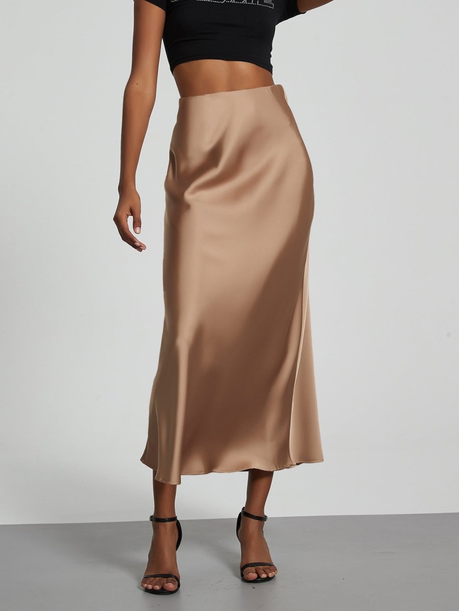 In-Stock Cross-Border Women's Clothing Wholesale European and American Style Elegant Satin Midi Skirt Slimming and Flowy - MANDOTOS INTERNATIONAL