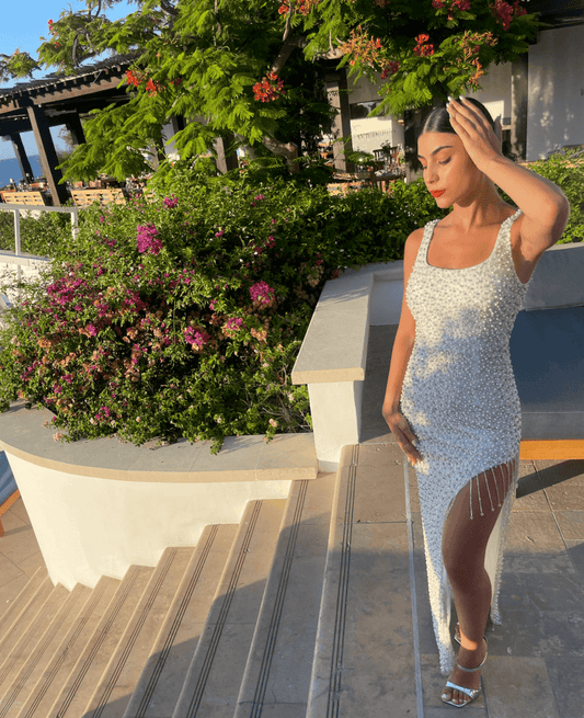 Angelina Embellished Pearl Beaded Dress - MANDOTOS INTERNATIONALLong Dress