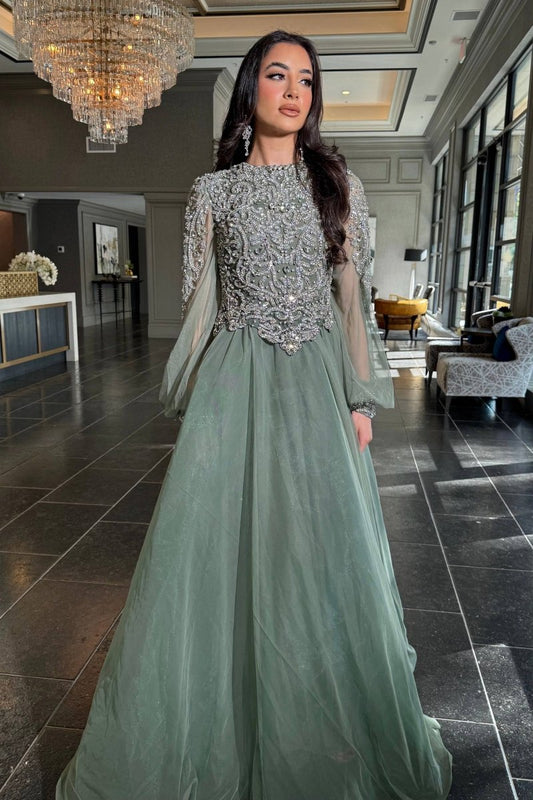 Ashira Long Sleeve Ball Gown Sage - MANDOTOS INTERNATIONALLong Dress