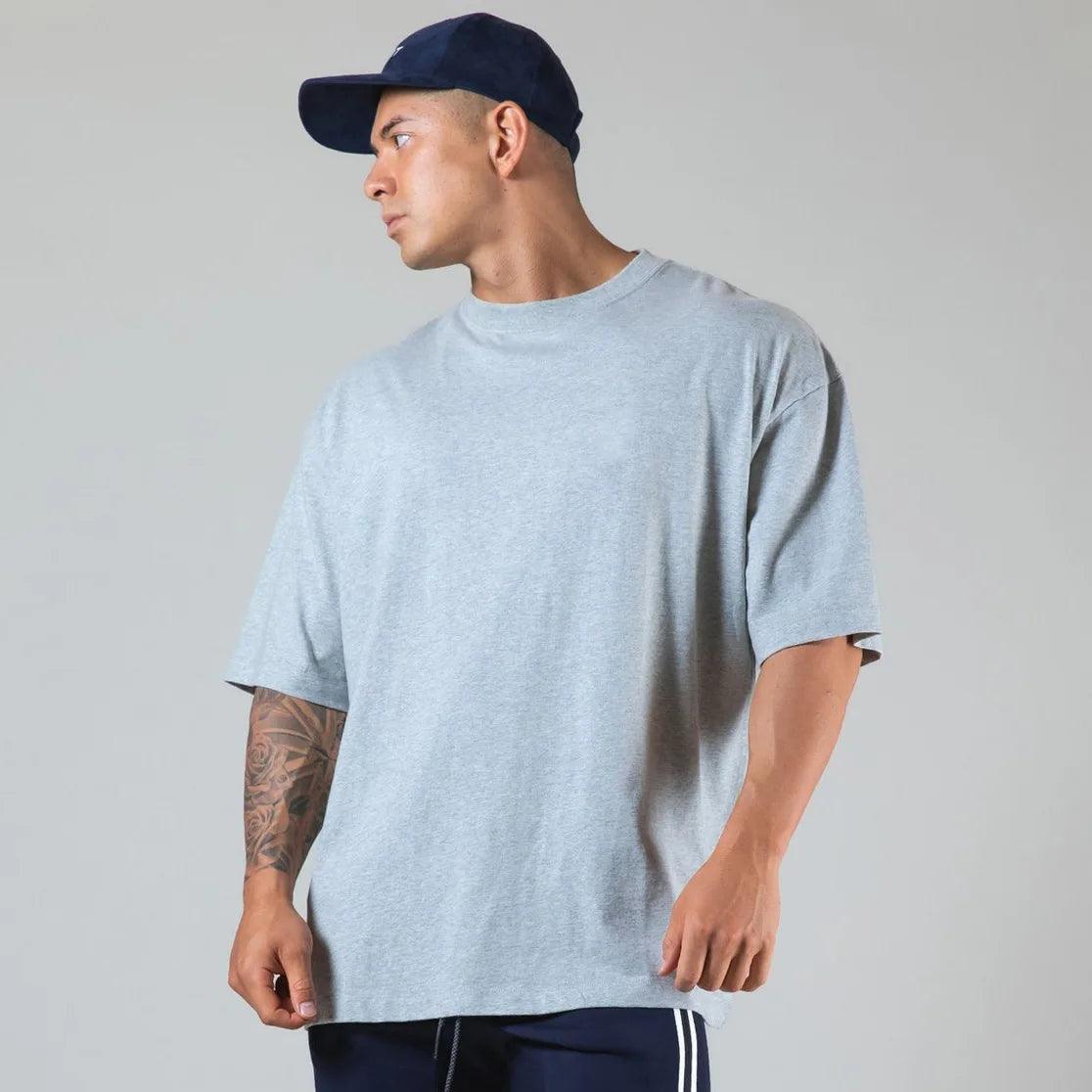 JAPAN&UK Cotton Gym Sport T Shirt Men Short Sleeve Running Shirt Men Workout Training Tees Fitness Loose large size M-XXXL