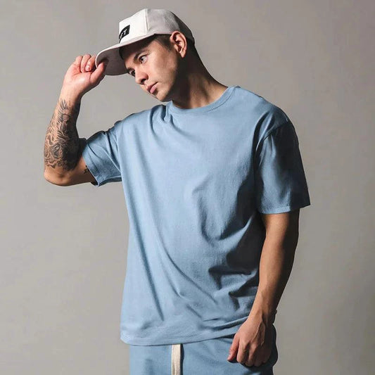JAPAN&UK Cotton Gym Sport T Shirt Men Short Sleeve Running Shirt Men Workout Training Tees Fitness Loose large size M-XXXL