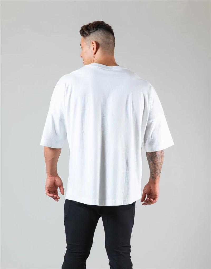 JAPAN&UK Cotton Gym Sport T Shirt Men Short Sleeve Running Shirt Men Workout Training Tees Fitness Loose large size M-XXXL