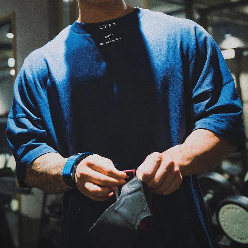 JAPAN&UK Cotton Gym Sport T Shirt Men Short Sleeve Running Shirt Men Workout Training Tees Fitness Loose large size M-XXXL